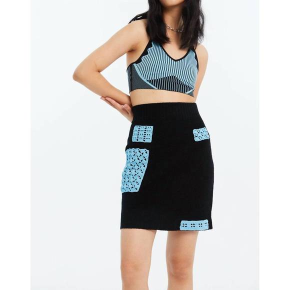 NEW PH5 dan loop yarn mini skirt with crochet patches in sea at night